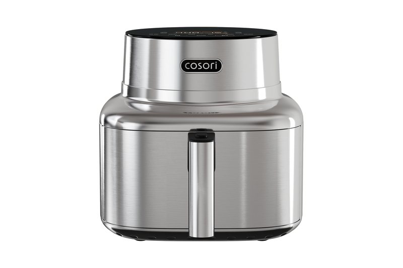Cosori Iconic stainless steel 6.5 quart air fryer with a brushed stainless housing